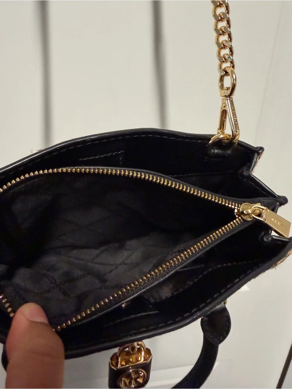 Michael Kors Hamilton Leopard Calf Hair Satchel Crossbody Bag Gold Hardware